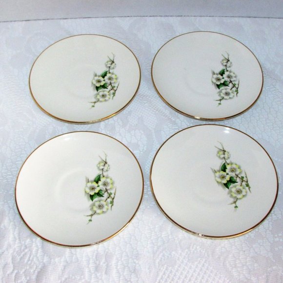 Georgian China Spring Blosdom 4 Coffee Cups & Saucers Vintage Teacups - Picture 12 of 13